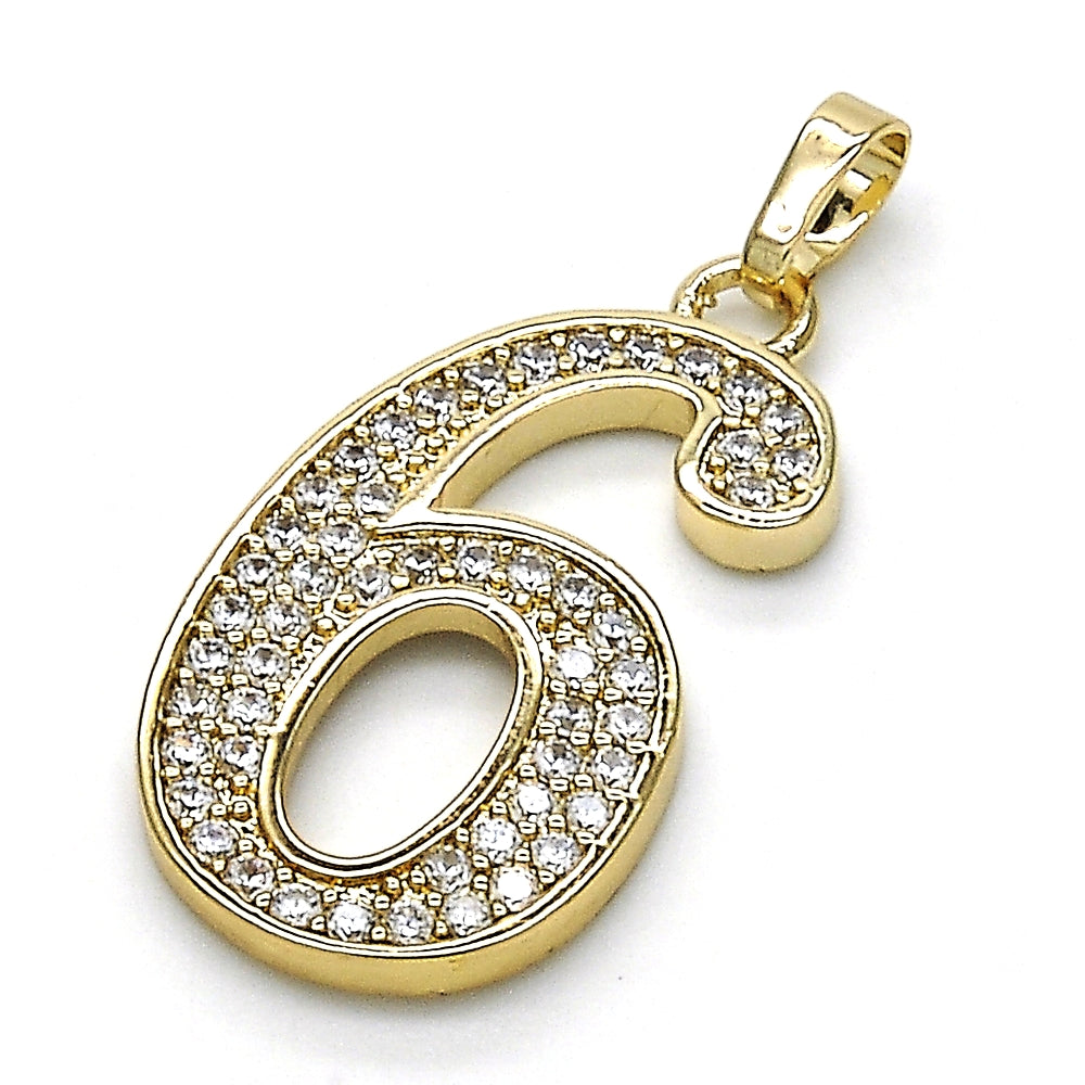 Oro Laminado Fancy Pendant, Gold Filled Style with White Cubic Zirconia, Polished, Golden Finish