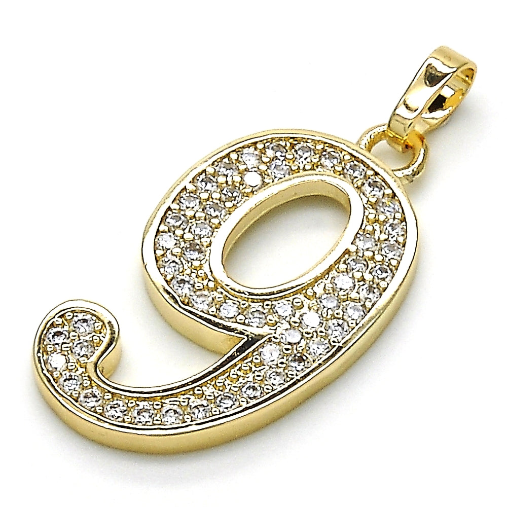 Oro Laminado Fancy Pendant, Gold Filled Style with White Cubic Zirconia, Polished, Golden Finish