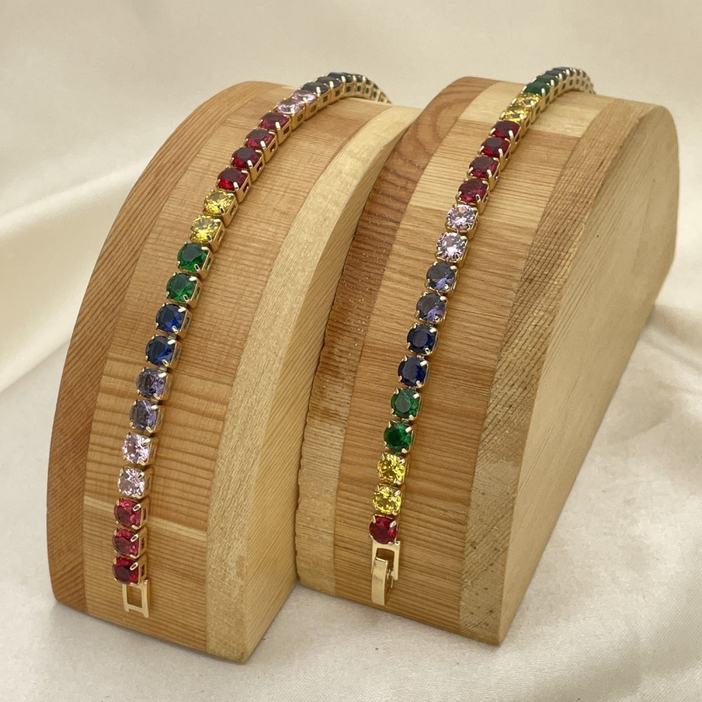 Oro Laminado Tennis Bracelet, Gold Filled Style with Multicolor Cubic Zirconia, Polished, Golden Finish