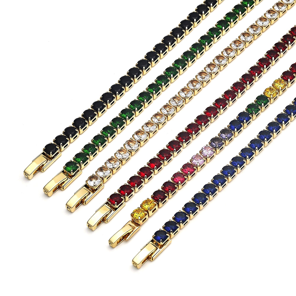 Oro Laminado Tennis Bracelet, Gold Filled Style with Multicolor Cubic Zirconia, Polished, Golden Finish