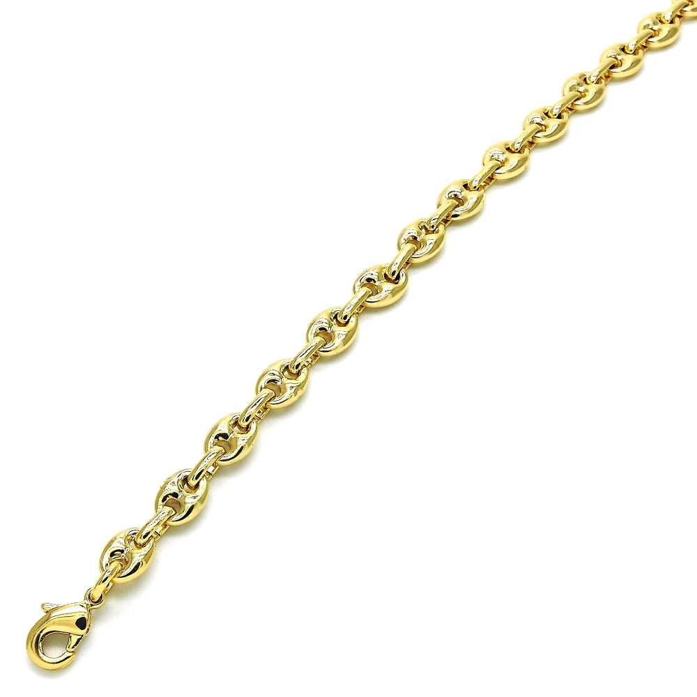Oro Laminado Fancy Anklet, Gold Filled Style Puff Mariner Design, Polished, Golden Finish