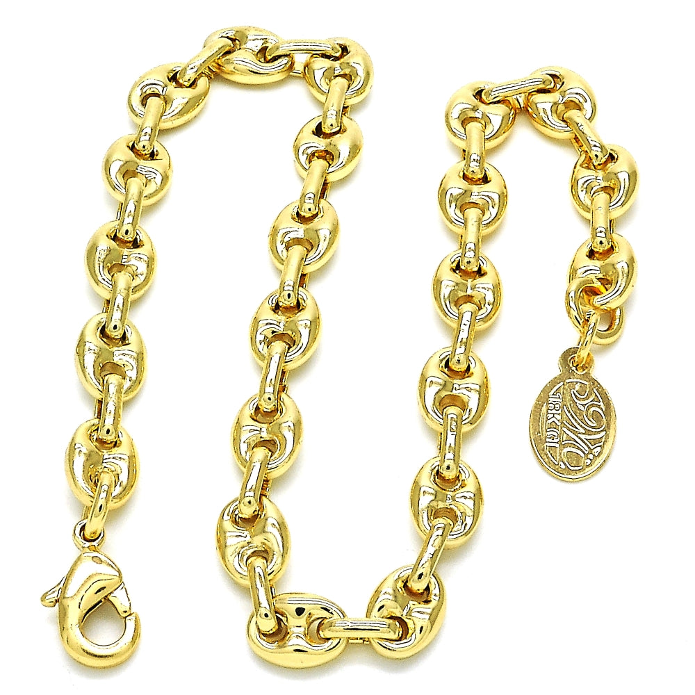 Oro Laminado Fancy Anklet, Gold Filled Style Puff Mariner Design, Polished, Golden Finish