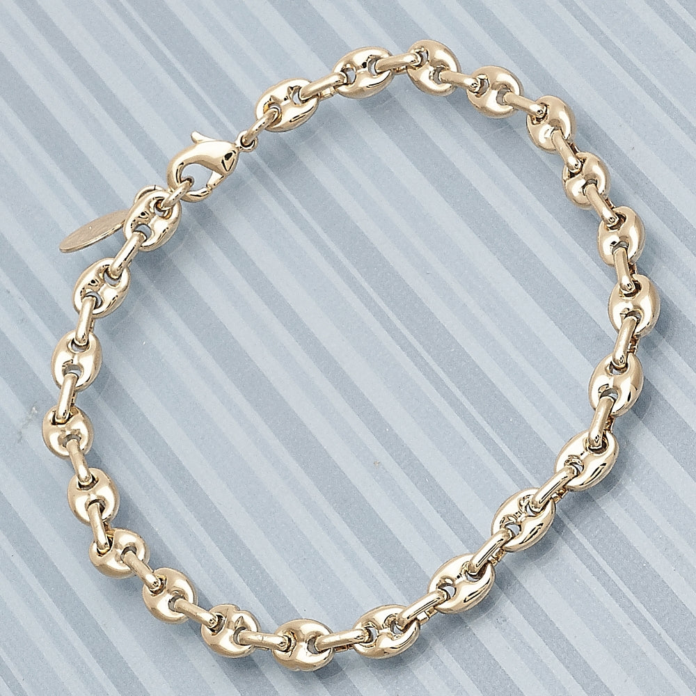 Oro Laminado Fancy Anklet, Gold Filled Style Puff Mariner Design, Polished, Golden Finish