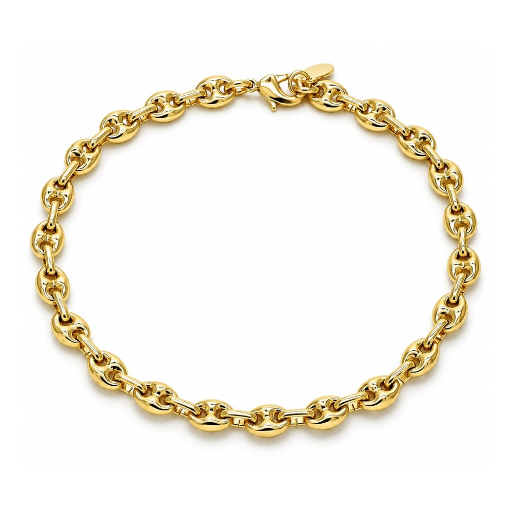 Oro Laminado Fancy Anklet, Gold Filled Style Puff Mariner Design, Polished, Golden Finish