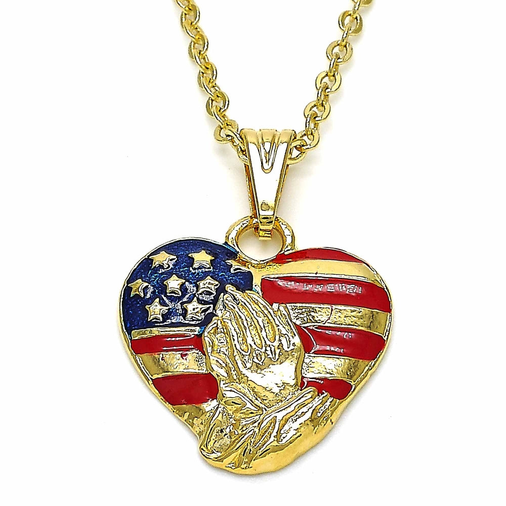 Oro Laminado Religious Pendant, Gold Filled Style Heart and Hand of God Design, Polished, Golden Finish