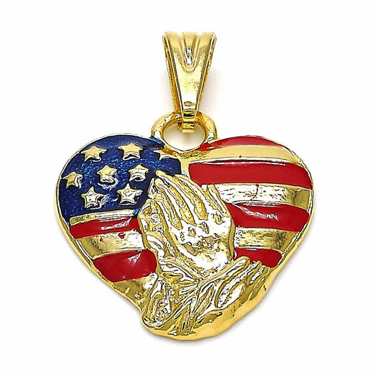 Oro Laminado Religious Pendant, Gold Filled Style Heart and Hand of God Design, Polished, Golden Finish