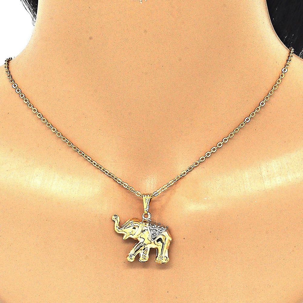 Oro Laminado Fancy Pendant, Gold Filled Style Elephant Design, Polished, Two Tone