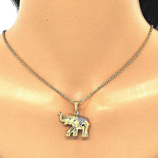 Oro Laminado Fancy Pendant, Gold Filled Style Elephant Design, Polished, Two Tone