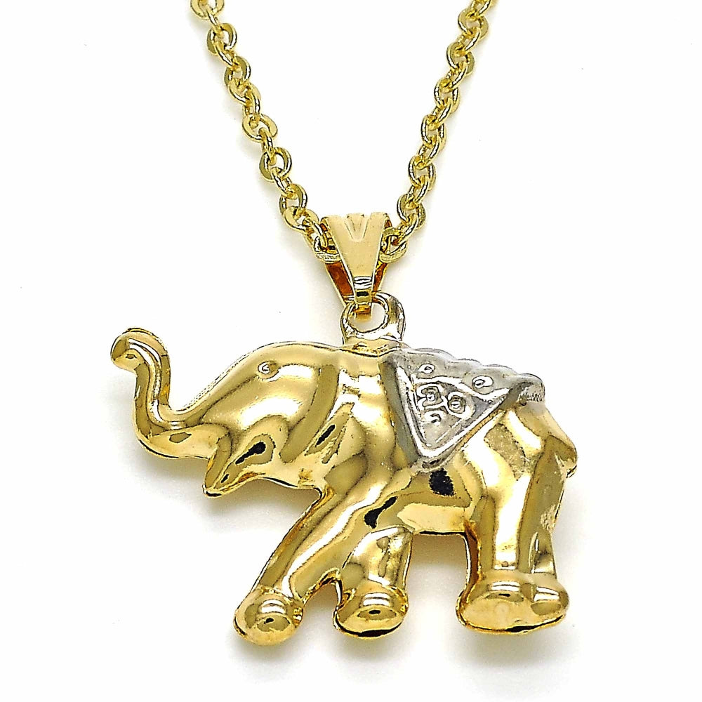 Oro Laminado Fancy Pendant, Gold Filled Style Elephant Design, Polished, Two Tone