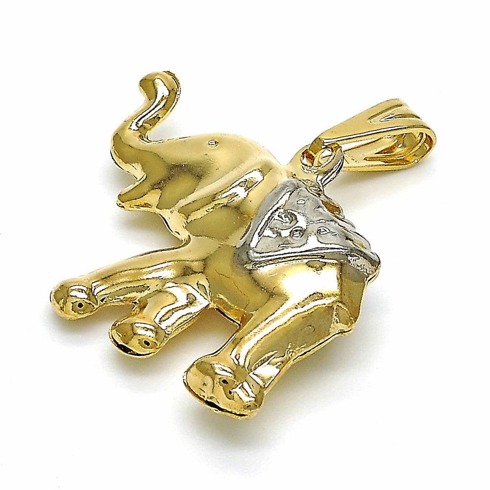 Oro Laminado Fancy Pendant, Gold Filled Style Elephant Design, Polished, Two Tone