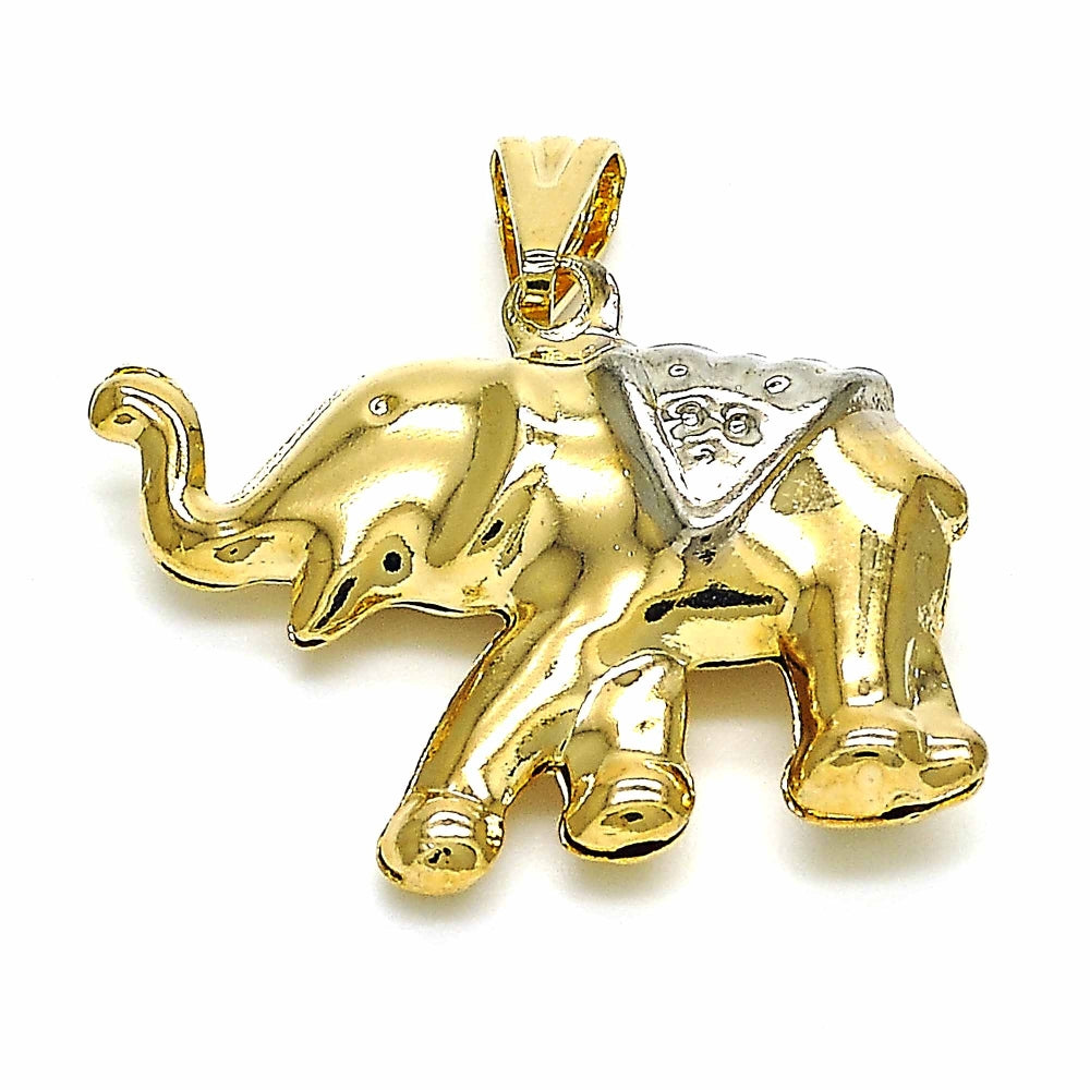 Oro Laminado Fancy Pendant, Gold Filled Style Elephant Design, Polished, Two Tone