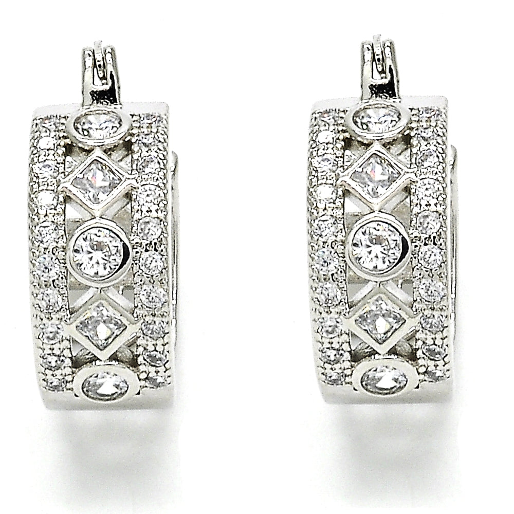 Rhodium Gold Filled Small Hoop, with White Cubic Zirconia, Polished, Rhodium Finish