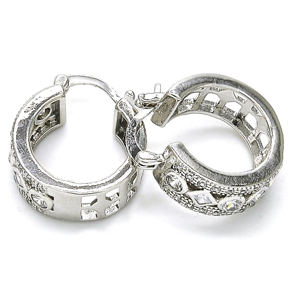 Rhodium Gold Filled Small Hoop, with White Cubic Zirconia, Polished, Rhodium Finish