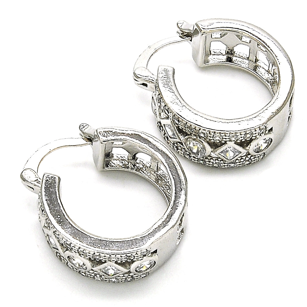 Rhodium Gold Filled Small Hoop, with White Cubic Zirconia, Polished, Rhodium Finish