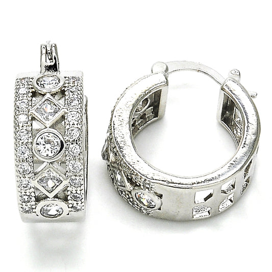 Rhodium Gold Filled Small Hoop, with White Cubic Zirconia, Polished, Rhodium Finish