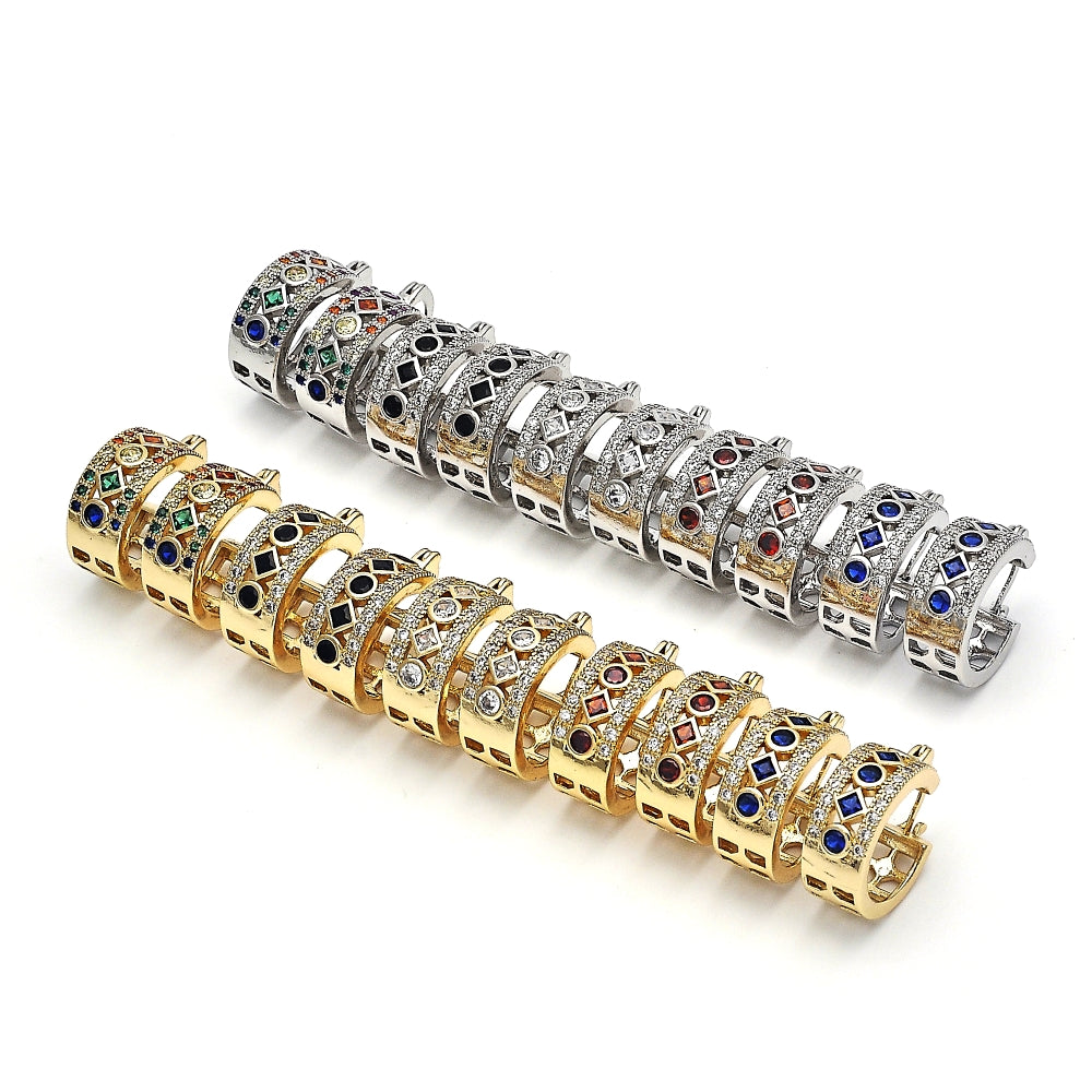 Rhodium Gold Filled Small Hoop, with White Cubic Zirconia, Polished, Rhodium Finish