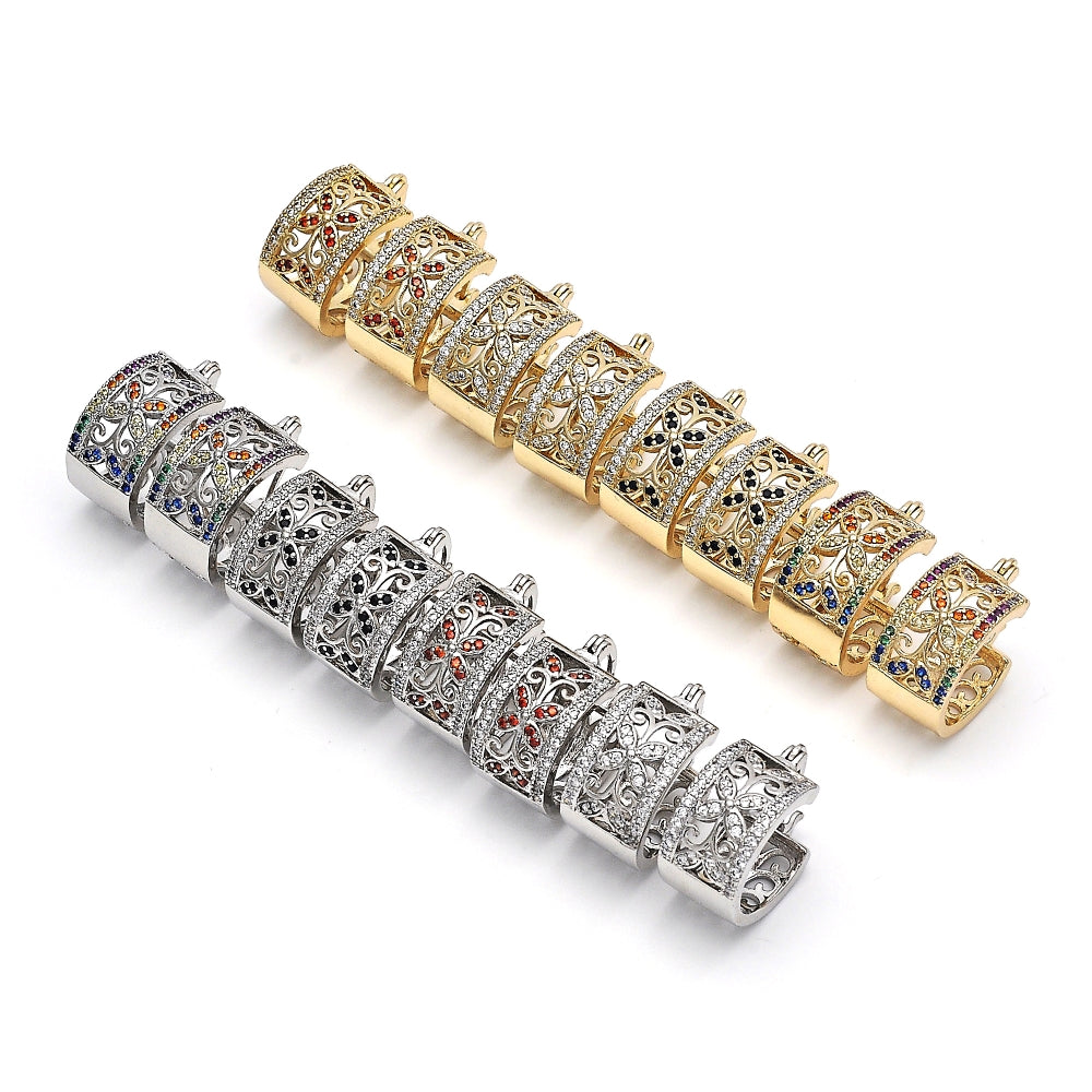 Rhodium Gold Filled Small Hoop, Flower and Leaf Design, with White Cubic Zirconia, Polished, Rhodium Finish