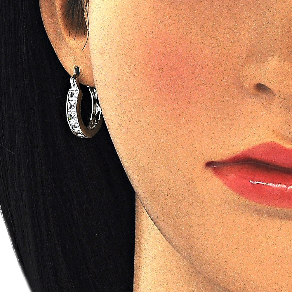 White Gold Filled Small Hoop, with White Cubic Zirconia, Polished, Rhodium Finish