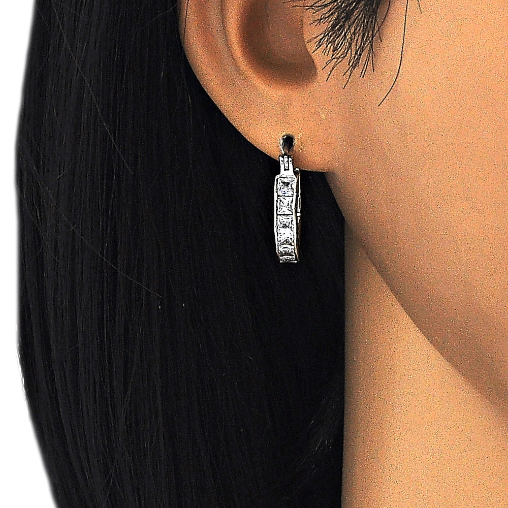 White Gold Filled Small Hoop, with White Cubic Zirconia, Polished, Rhodium Finish