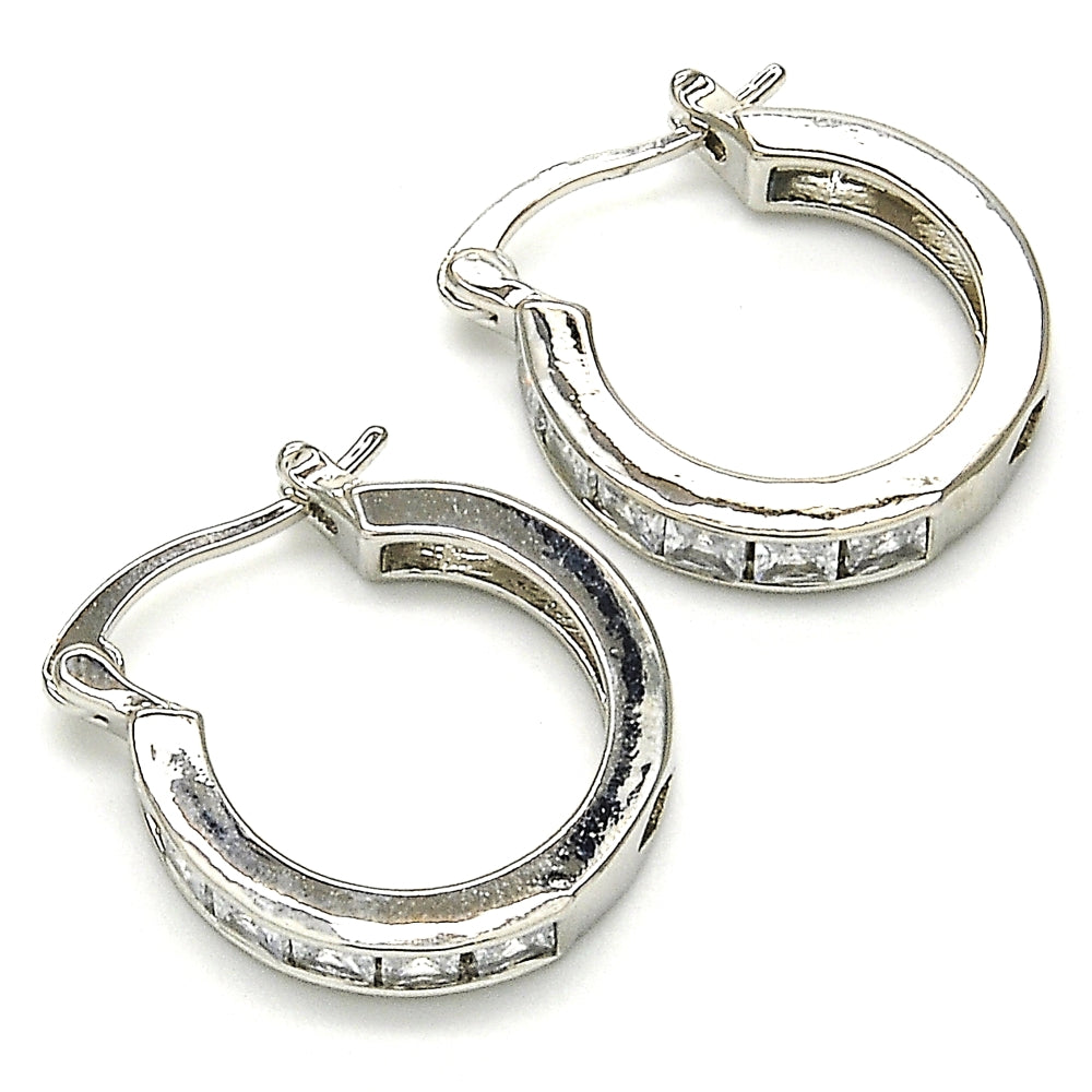 White Gold Filled Small Hoop, with White Cubic Zirconia, Polished, Rhodium Finish