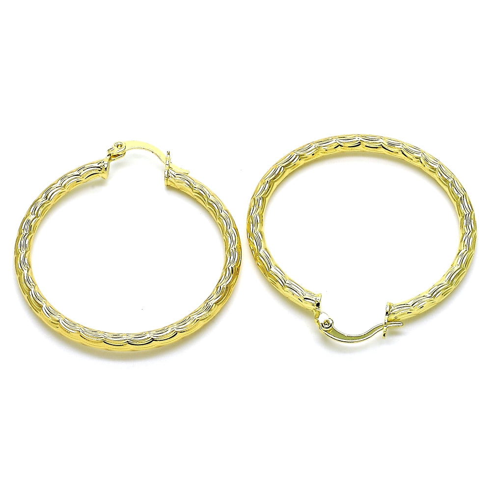Oro Laminado Medium Hoop, Gold Filled Style Diamond Cutting Finish, Golden Finish