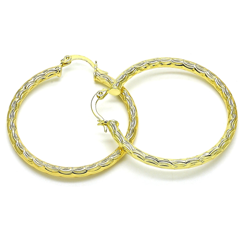 Oro Laminado Medium Hoop, Gold Filled Style Diamond Cutting Finish, Golden Finish