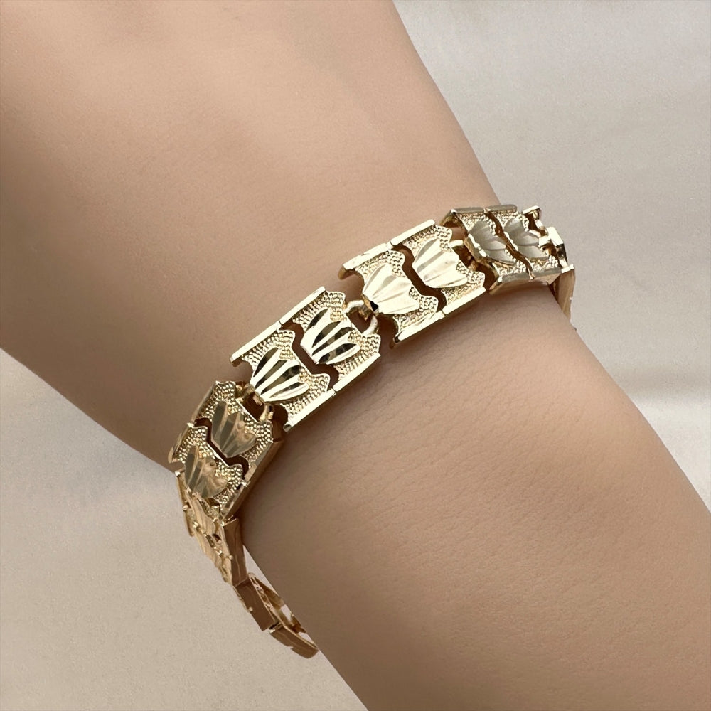 Oro Laminado Solid Bracelet, Gold Filled Style Diamond Cutting Finish, Golden Finish