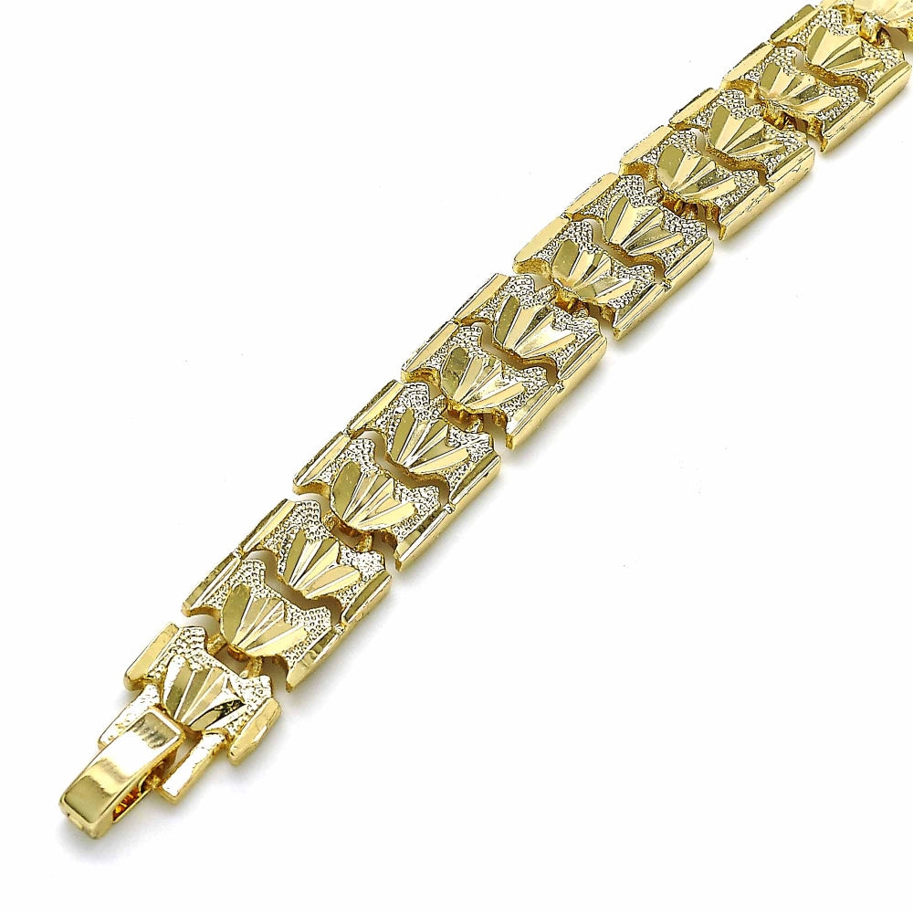 Oro Laminado Solid Bracelet, Gold Filled Style Diamond Cutting Finish, Golden Finish