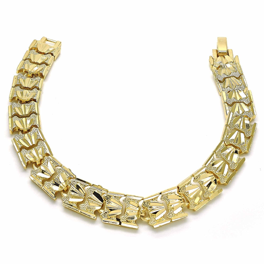 Oro Laminado Solid Bracelet, Gold Filled Style Diamond Cutting Finish, Golden Finish