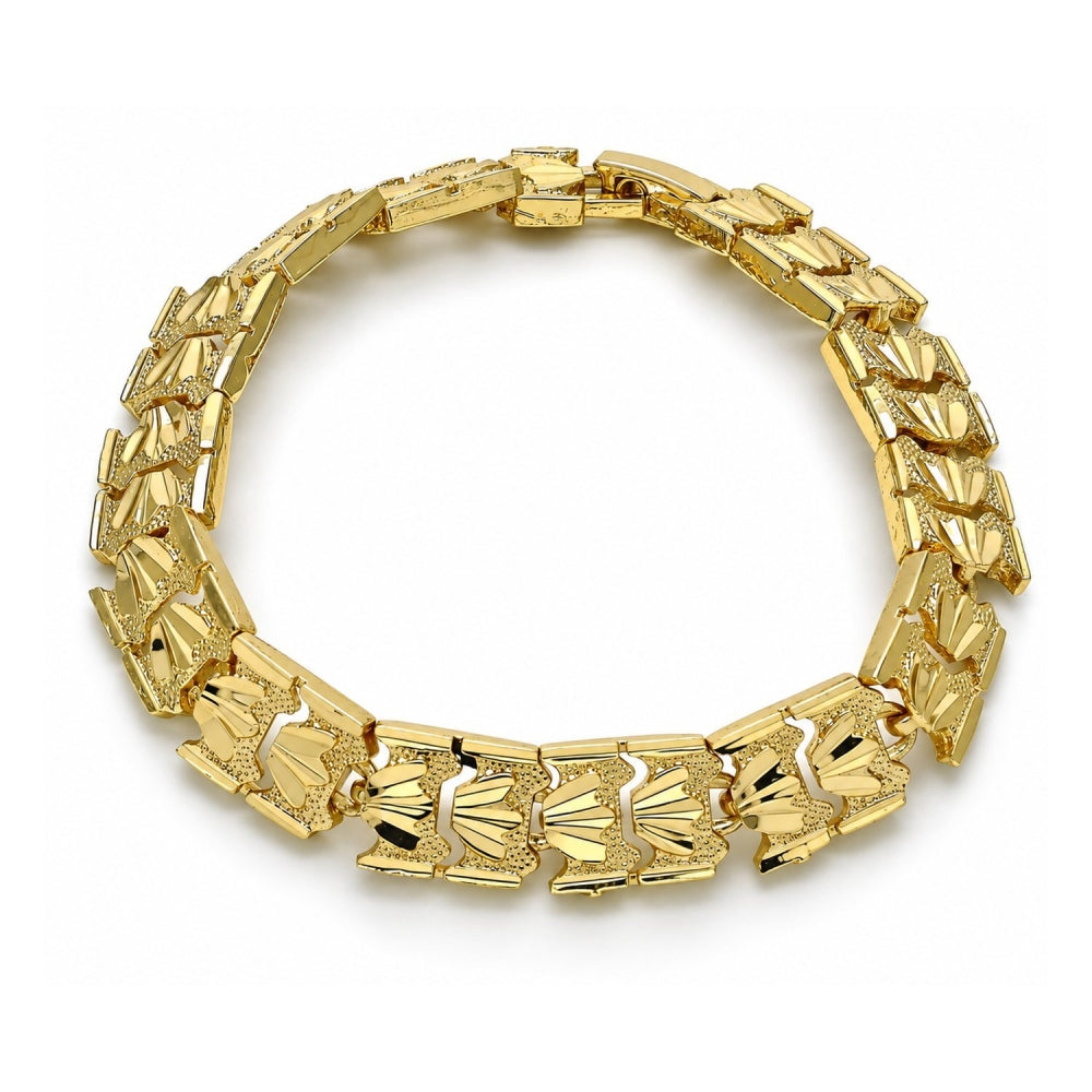 Oro Laminado Solid Bracelet, Gold Filled Style Diamond Cutting Finish, Golden Finish