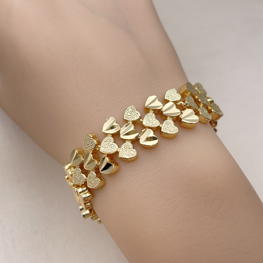 Oro Laminado Fancy Bracelet, Gold Filled Style Heart Design, Matte Finish, Golden Finish