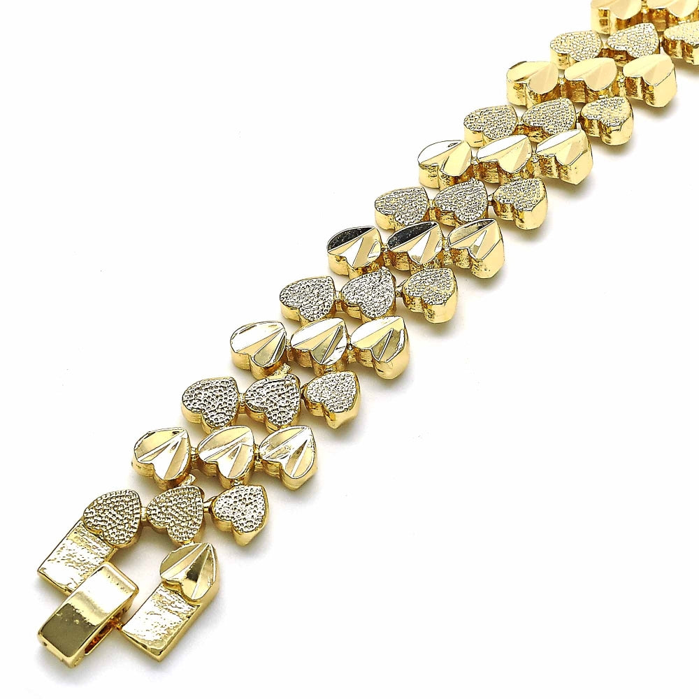 Oro Laminado Fancy Bracelet, Gold Filled Style Heart Design, Matte Finish, Golden Finish