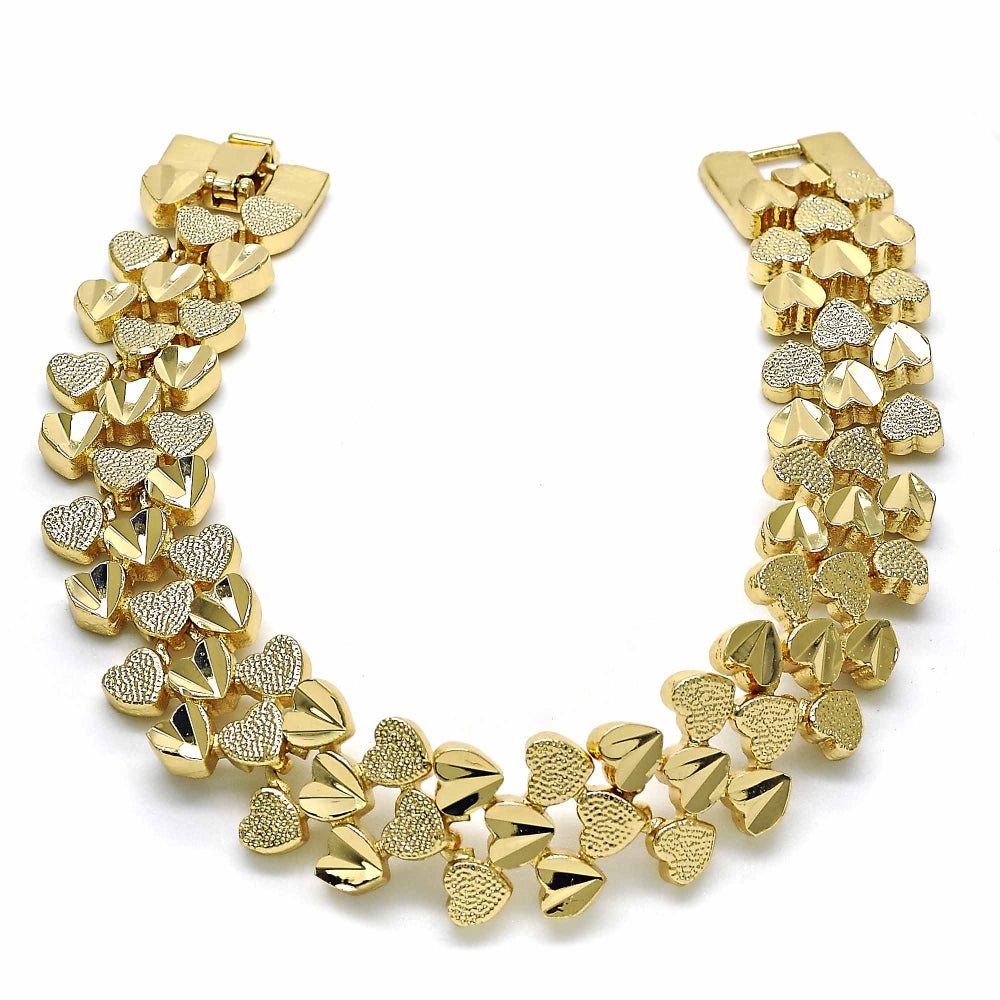 Oro Laminado Fancy Bracelet, Gold Filled Style Heart Design, Matte Finish, Golden Finish