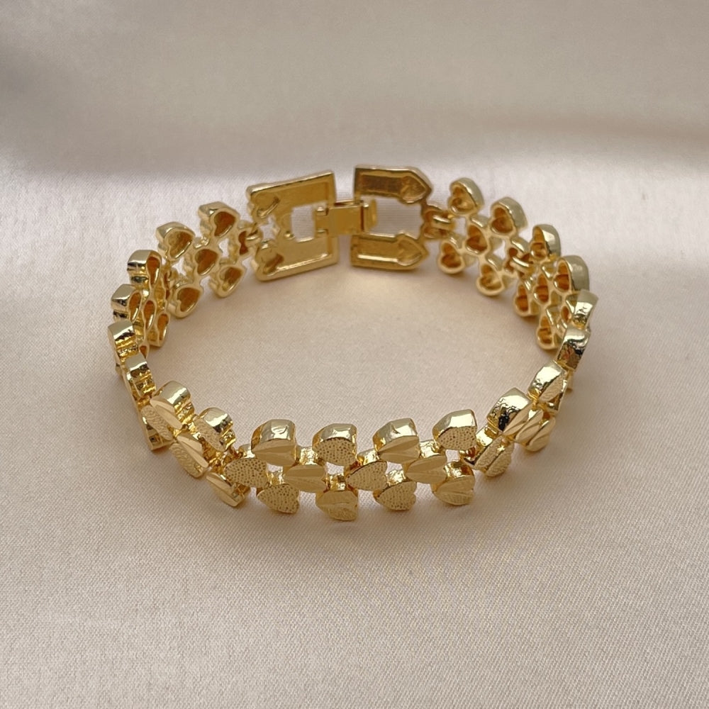 Oro Laminado Fancy Bracelet, Gold Filled Style Heart Design, Matte Finish, Golden Finish
