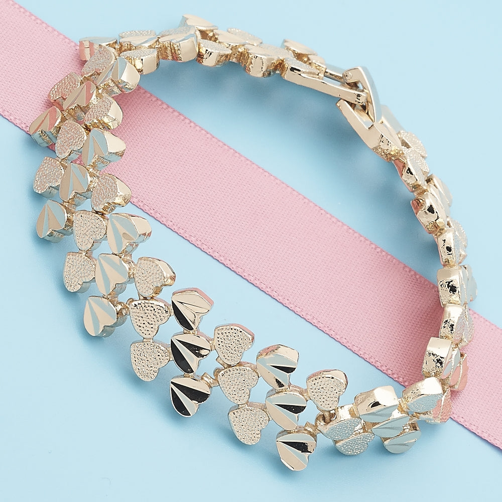 Oro Laminado Fancy Bracelet, Gold Filled Style Heart Design, Matte Finish, Golden Finish