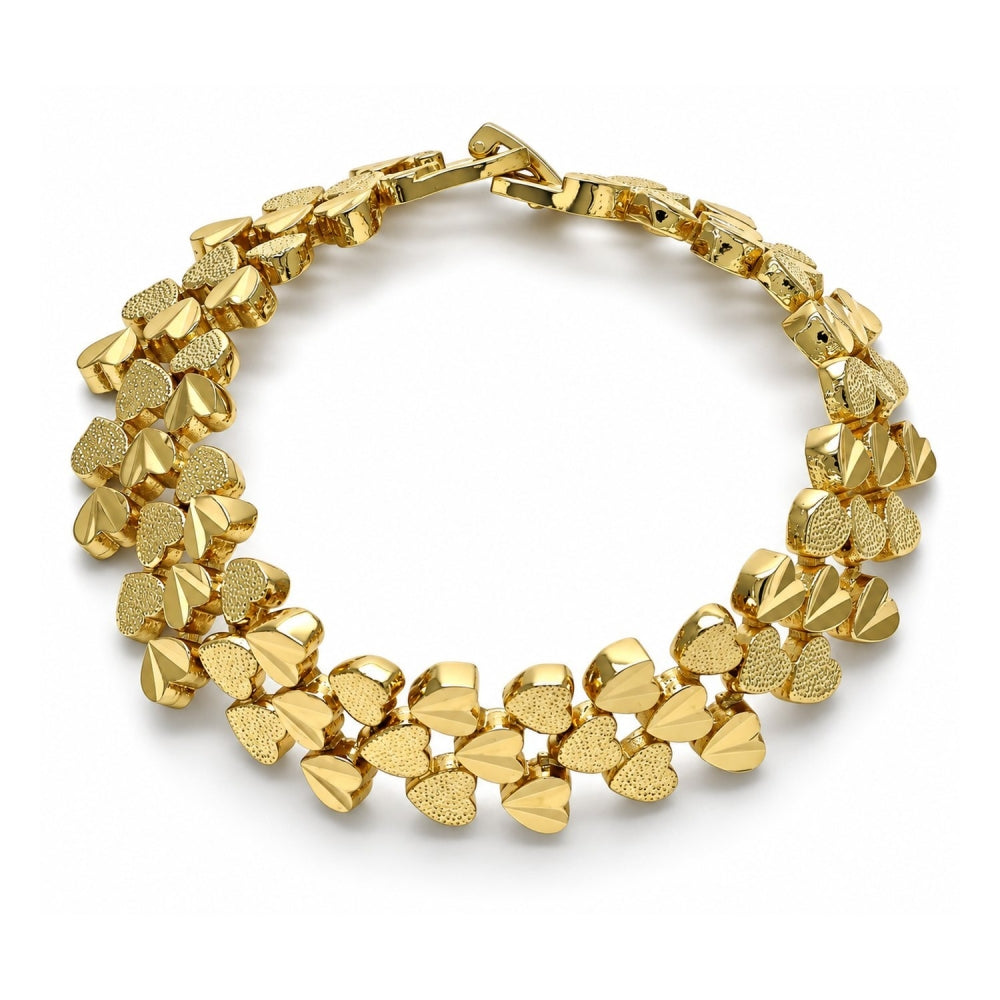 Oro Laminado Fancy Bracelet, Gold Filled Style Heart Design, Matte Finish, Golden Finish