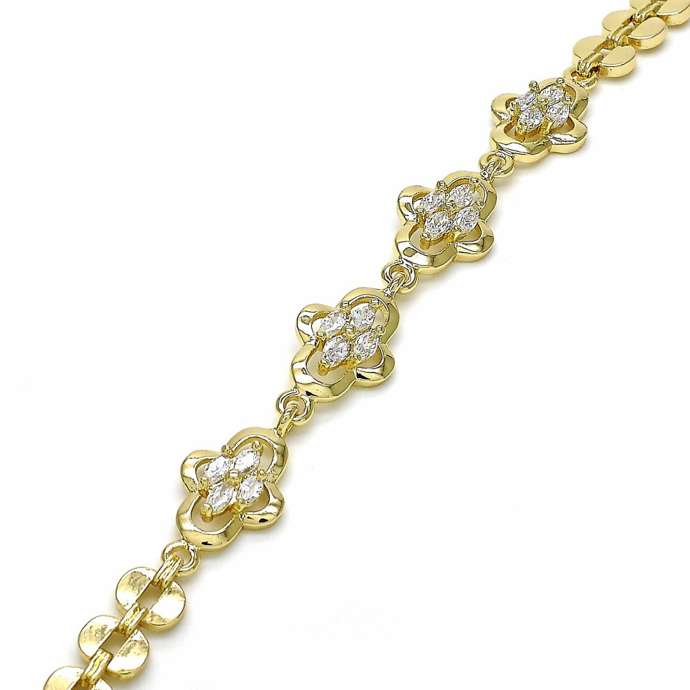 Oro Laminado Fancy Bracelet, Gold Filled Style with White Cubic Zirconia, Polished, Golden Finish