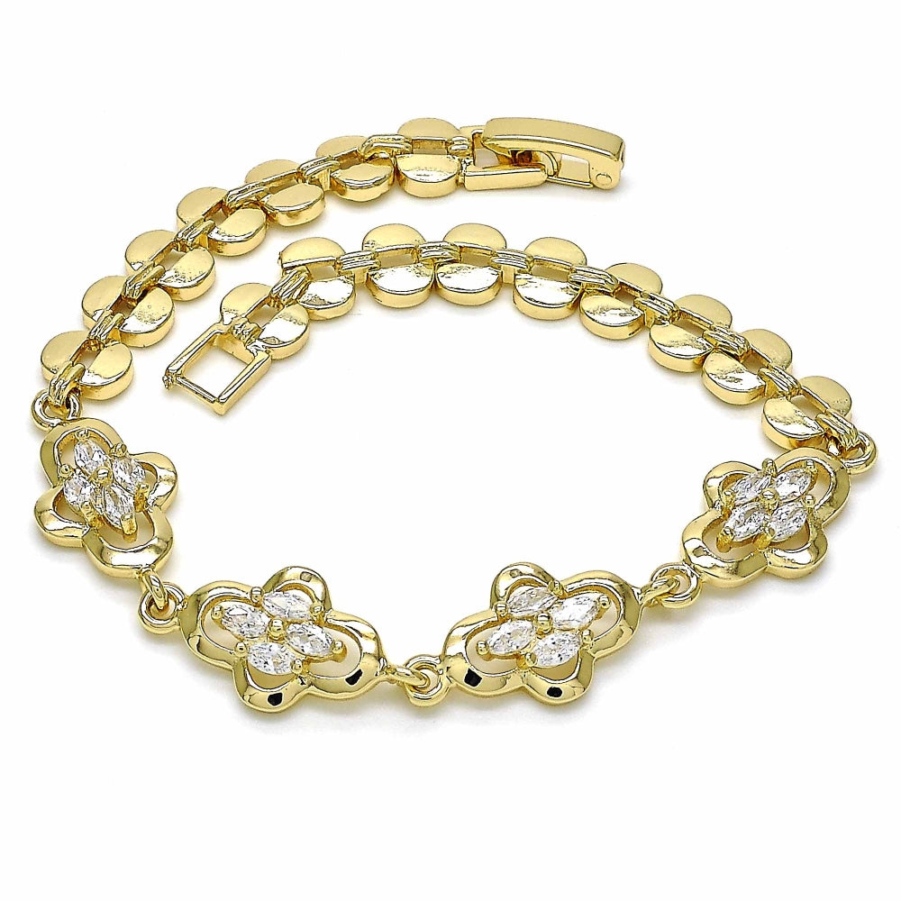 Oro Laminado Fancy Bracelet, Gold Filled Style with White Cubic Zirconia, Polished, Golden Finish