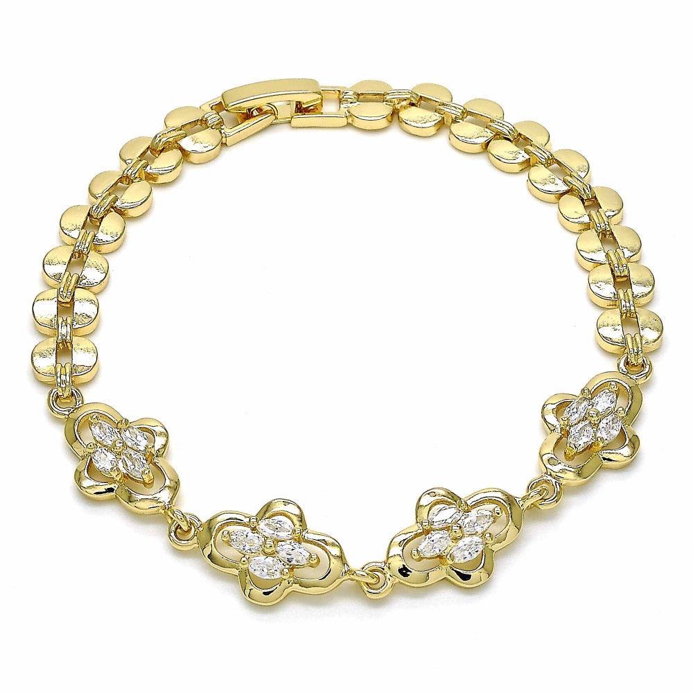 Oro Laminado Fancy Bracelet, Gold Filled Style with White Cubic Zirconia, Polished, Golden Finish