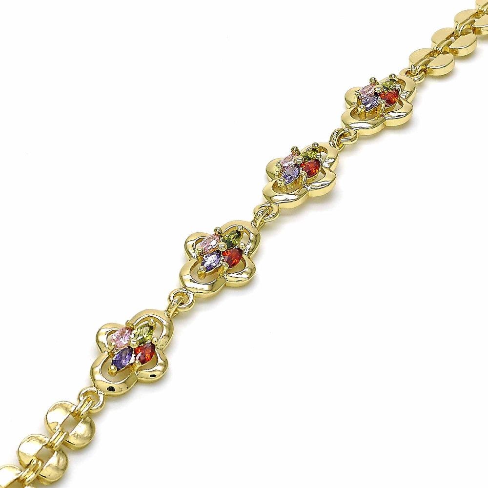 Oro Laminado Fancy Bracelet, Gold Filled Style with Multicolor Cubic Zirconia, Polished, Golden Finish