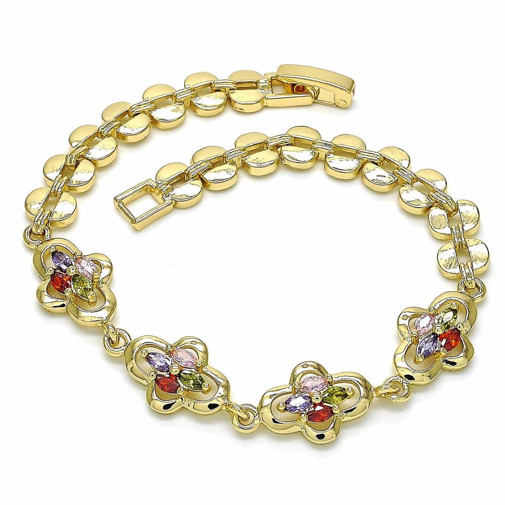 Oro Laminado Fancy Bracelet, Gold Filled Style with Multicolor Cubic Zirconia, Polished, Golden Finish