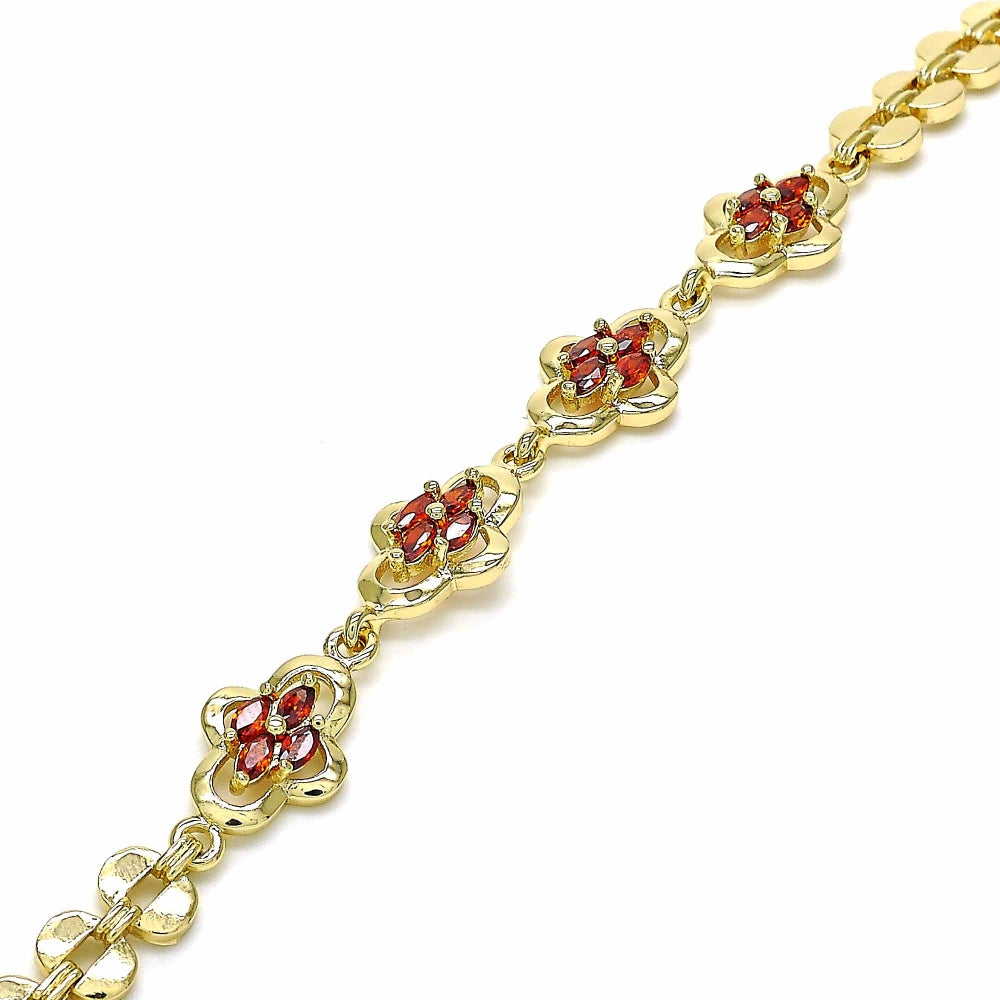 Oro Laminado Fancy Bracelet, Gold Filled Style with Garnet Cubic Zirconia, Polished, Golden Finish