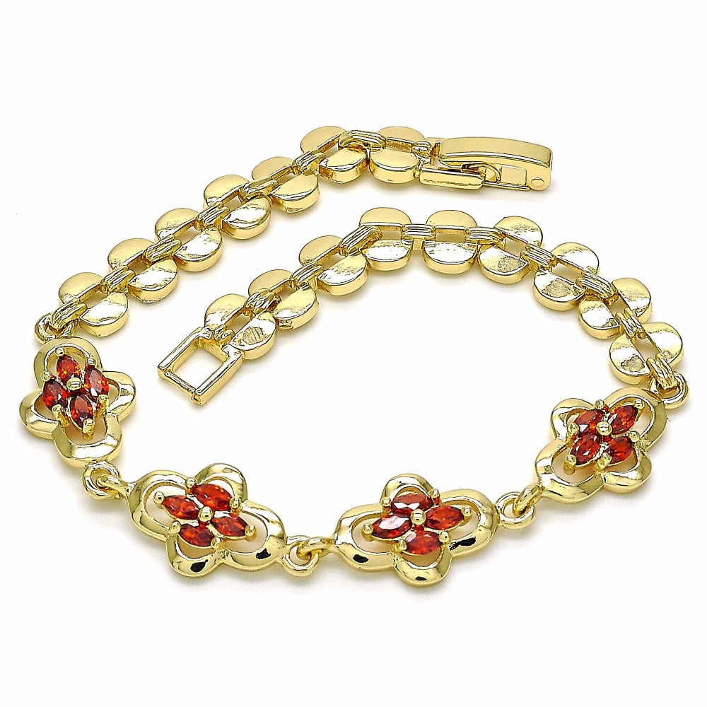 Oro Laminado Fancy Bracelet, Gold Filled Style with Garnet Cubic Zirconia, Polished, Golden Finish