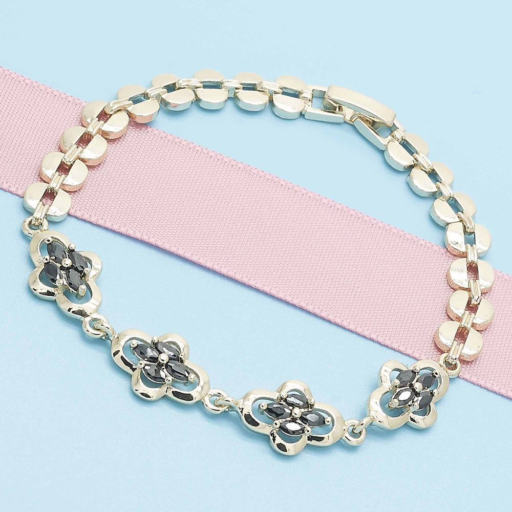 Oro Laminado Fancy Bracelet, Gold Filled Style with Black Cubic Zirconia, Polished, Golden Finish