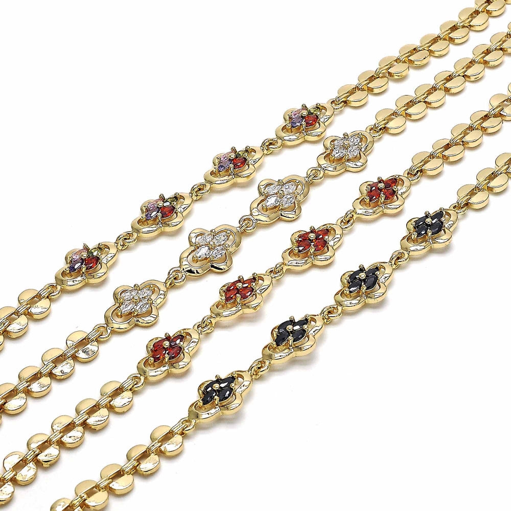 Oro Laminado Fancy Bracelet, Gold Filled Style with Black Cubic Zirconia, Polished, Golden Finish