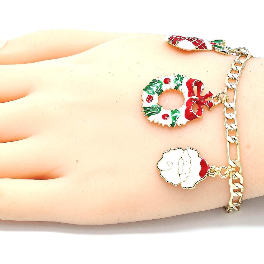 Oro Laminado Charm Bracelet, Gold Filled Style Tree and Star Design, Multicolor Enamel Finish, Golden Finish