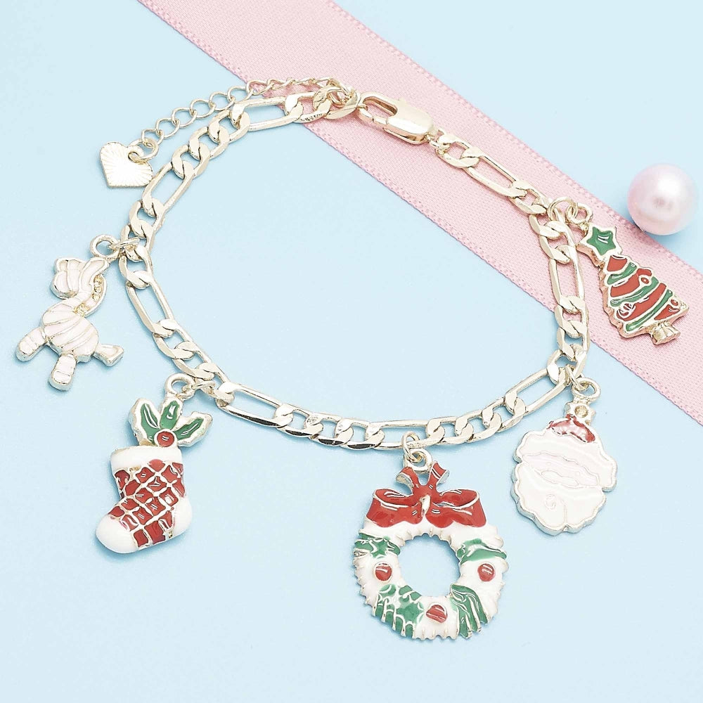 Oro Laminado Charm Bracelet, Gold Filled Style Tree and Star Design, Multicolor Enamel Finish, Golden Finish