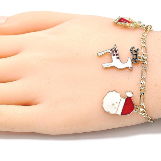 Oro Laminado Charm Bracelet, Gold Filled Style Tree and Star Design, Multicolor Enamel Finish, Golden Finish