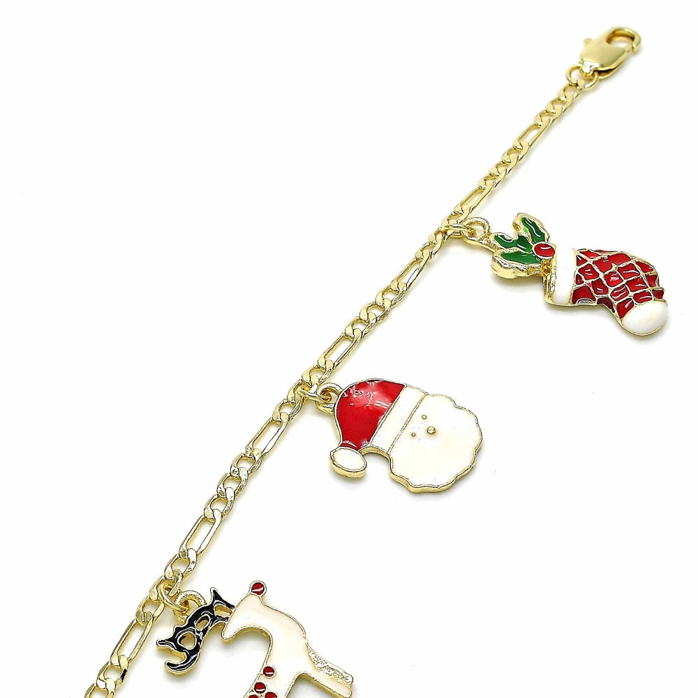 Oro Laminado Charm Bracelet, Gold Filled Style Tree and Star Design, Multicolor Enamel Finish, Golden Finish