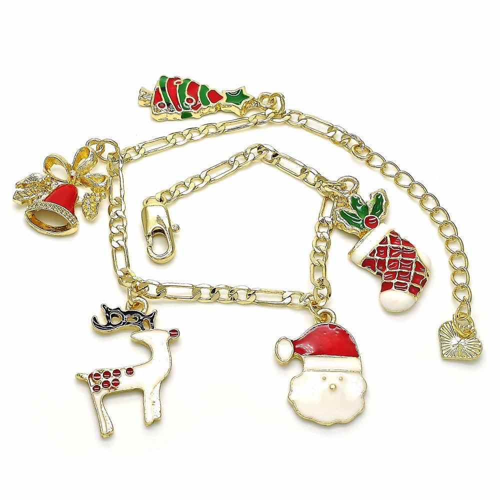 Oro Laminado Charm Bracelet, Gold Filled Style Tree and Star Design, Multicolor Enamel Finish, Golden Finish